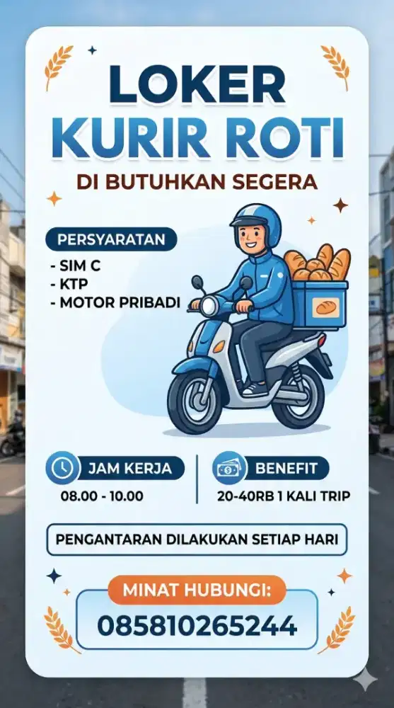 DIBUTUHKAN KURIR ROTI KE CAFE