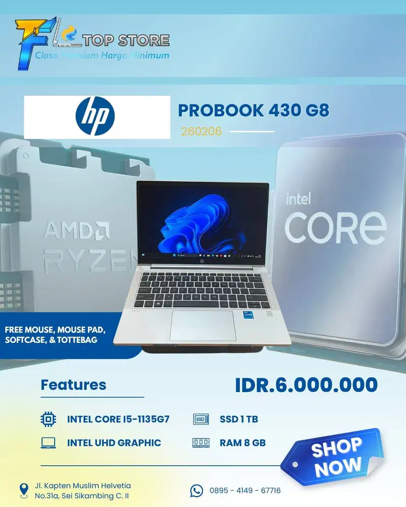 LAPTOP HP PROBOOK 430 G8 INTEL CORE I3-1135G7 SSD 1TB/8GB