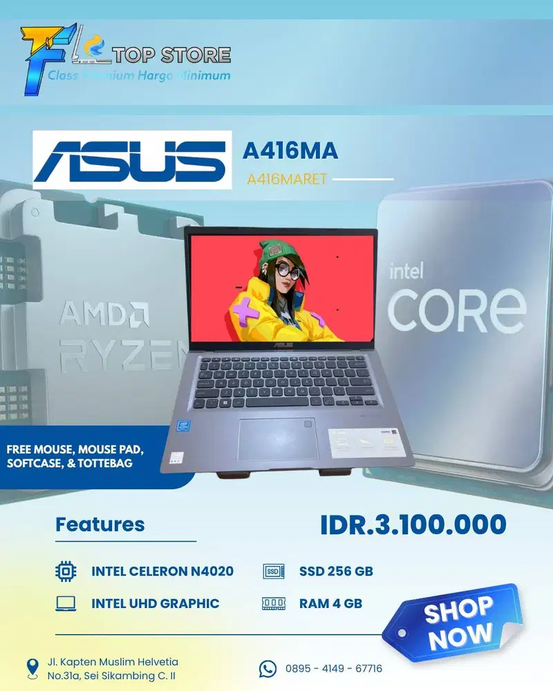 LAPTOP ASUS A416MA INTEL CELERON N4020 SSD 256/4GB-INTEL UHD GRAPHIC