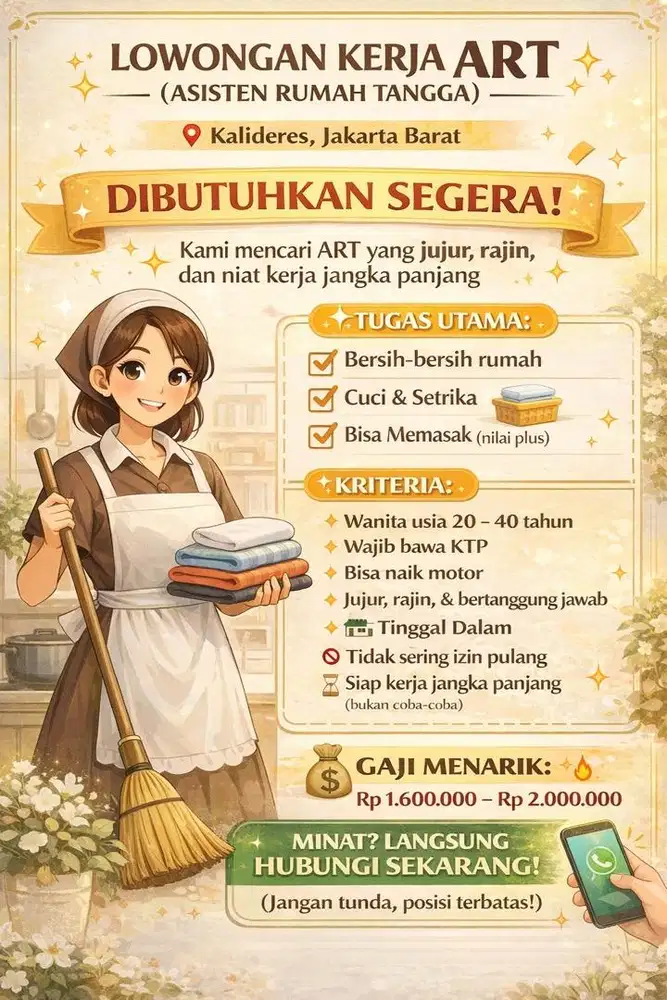 Dibutuhkan ART (TINGGAL DALAM)