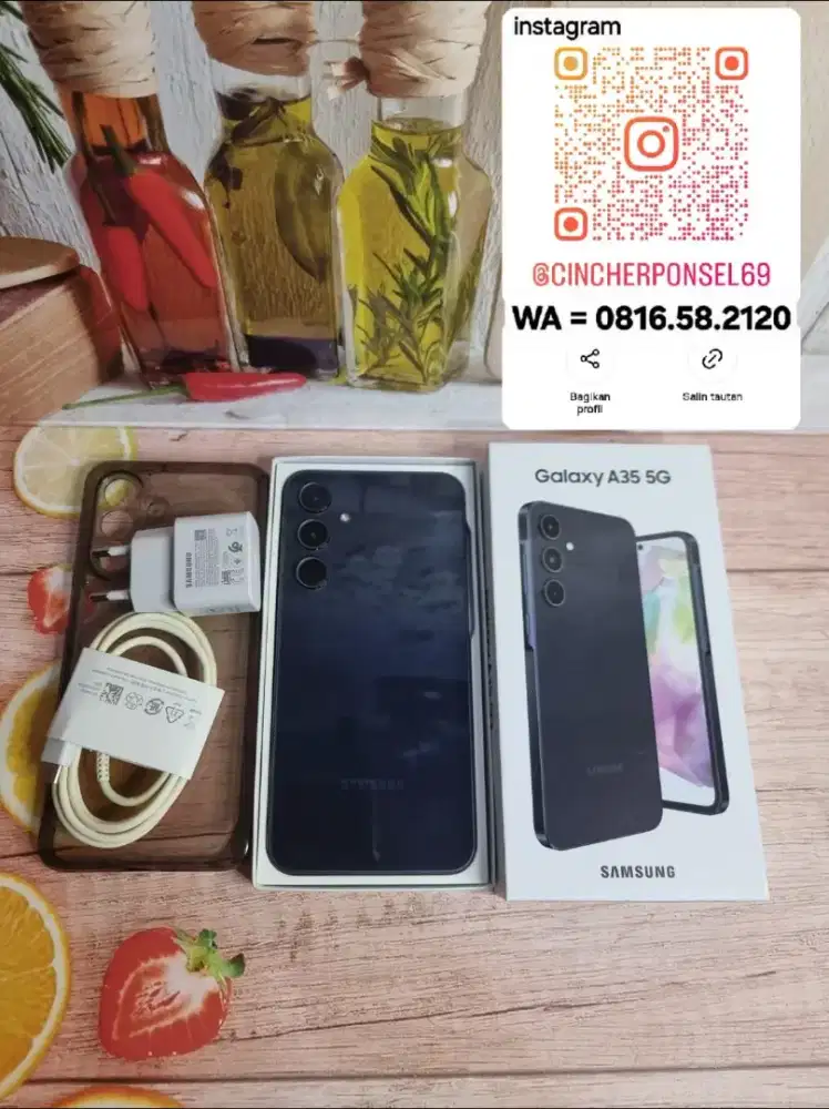 Jual hp bekas samsung A35 5g 8/256 likenew grsn resmi free ADAPTOR