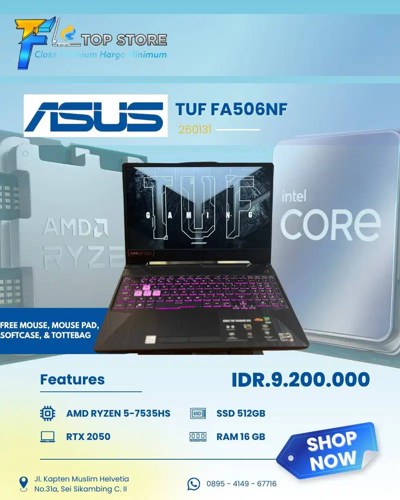 LAPTOP ASUS TUF FA506NF AMD RYZEN 5-7537HS SSD  512/16GB-RTX 2050