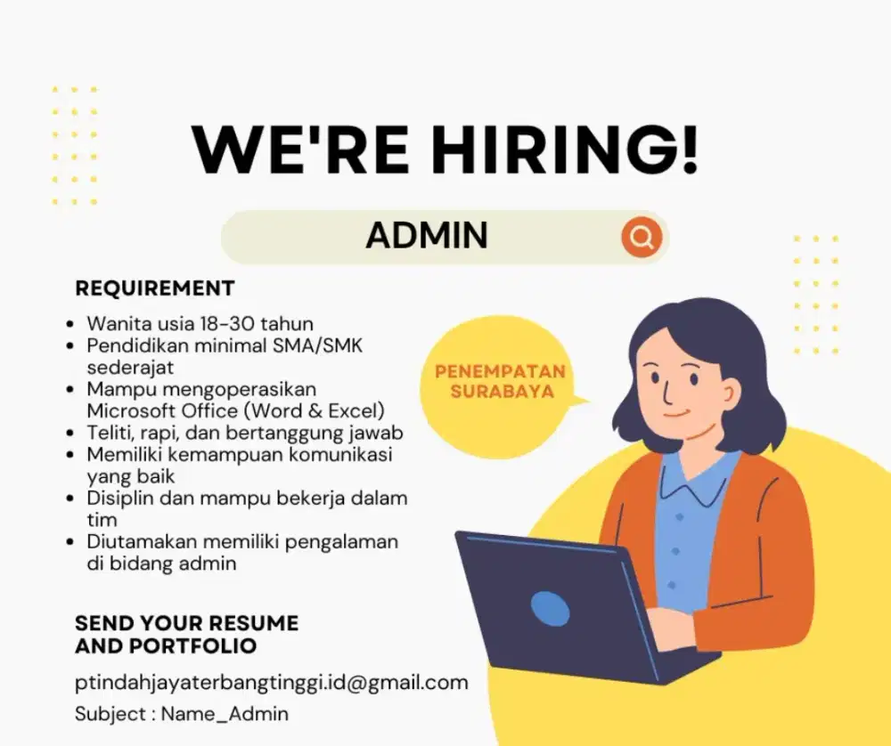 DIBUTUHKAN ADMIN SURABAYA