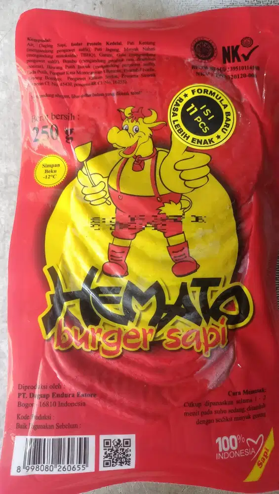 Hemato Burger Sapi 250 Gram Isi 11 Pcs