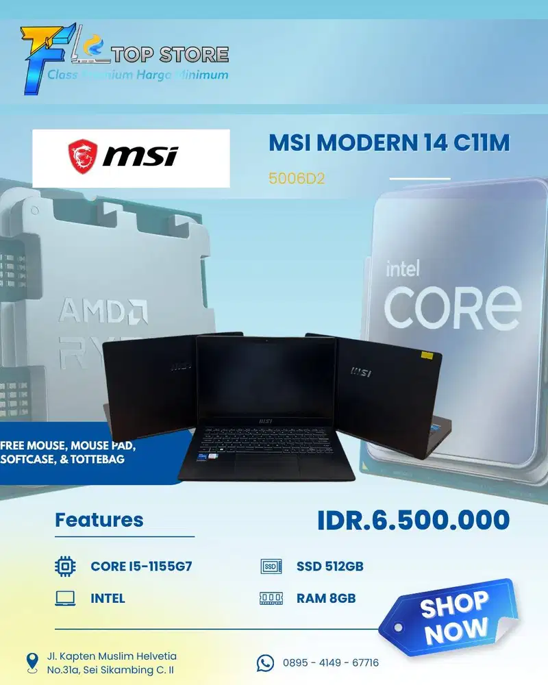 LAPTOP MSI MODERN 14 C11M INTEL CORE I5-1155G7 SSD 512/8GB