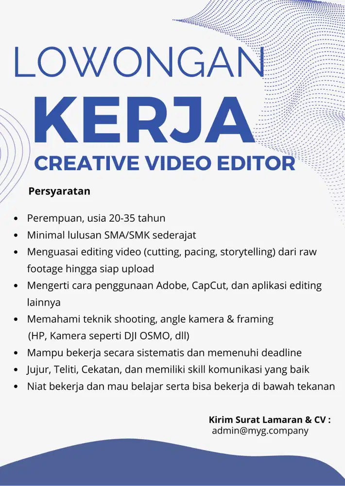 Lowongan Kerja Creative Video Editor di Daerah Kembangan Jakarta Barat