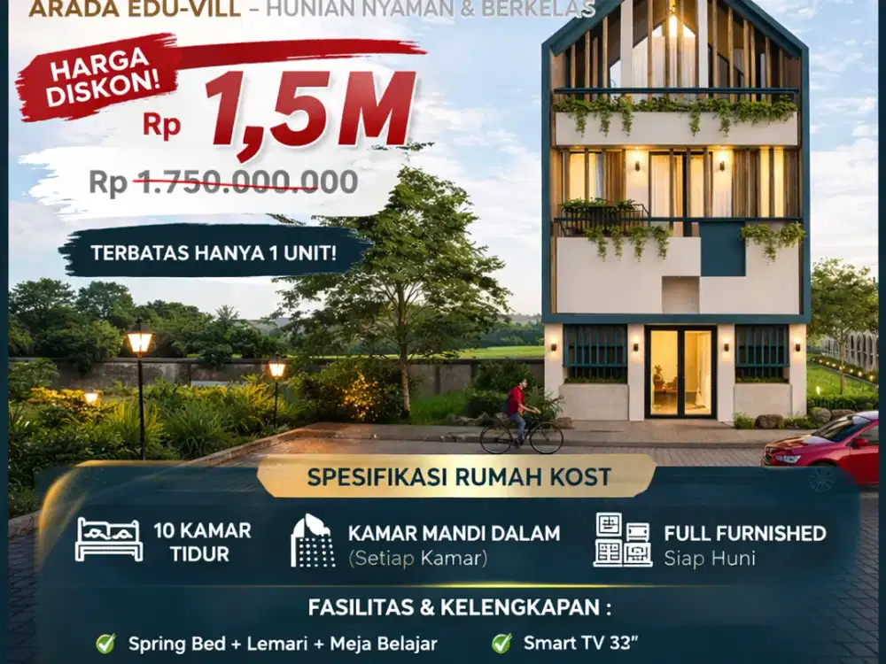 SISA 1 UNIT! RUMAH KOST 10 KAMAR FULL FURNISH 600M DARI KAMPUS UMM KOTA MALANG