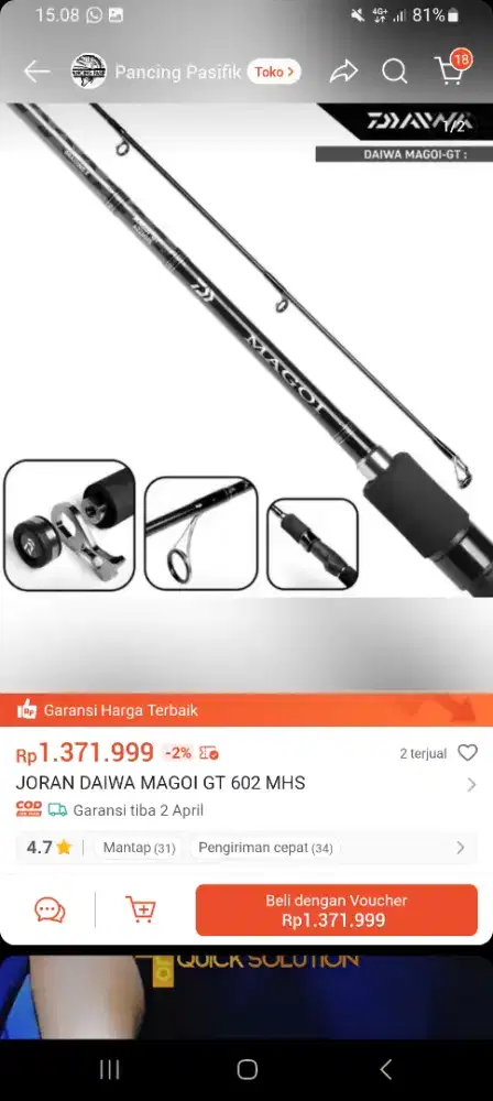 Satu Set Joran (Magoi) Dan Reel (Tridentech 5000D-H