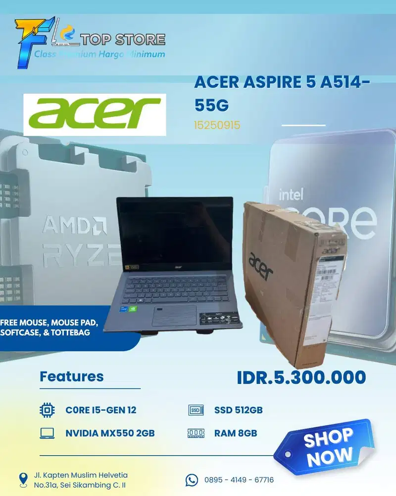 LAPTOP ACER ASPIRE 5 A514-55G CORE I5 GEN 12 SSD 512/8GB-NVIDIA MX550