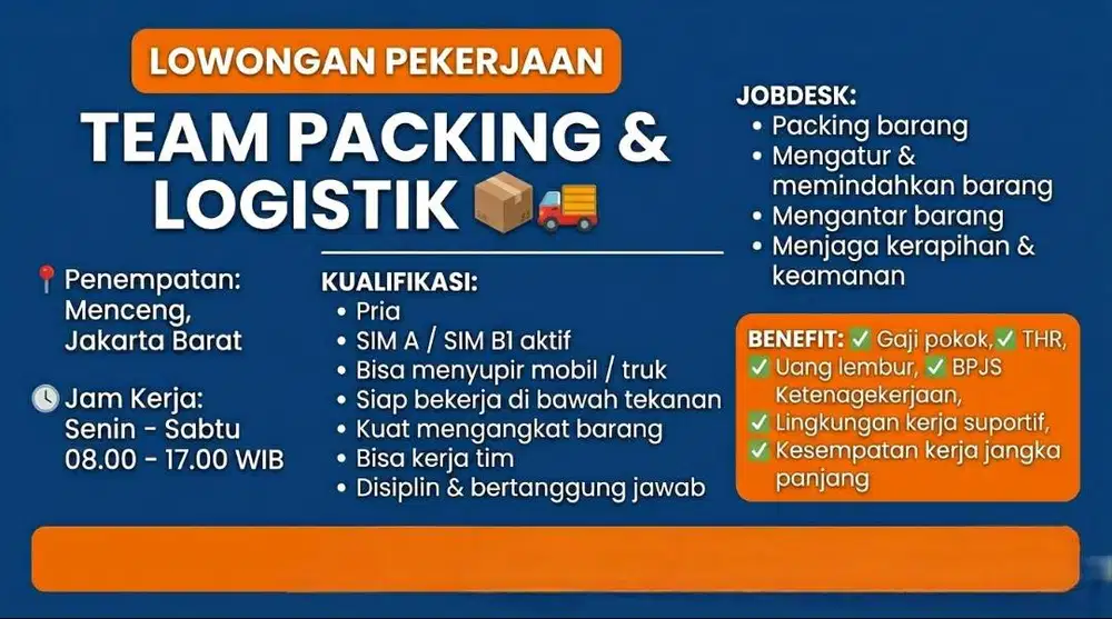 DICARI TIM PACKING DAN LOGISTIK!!!