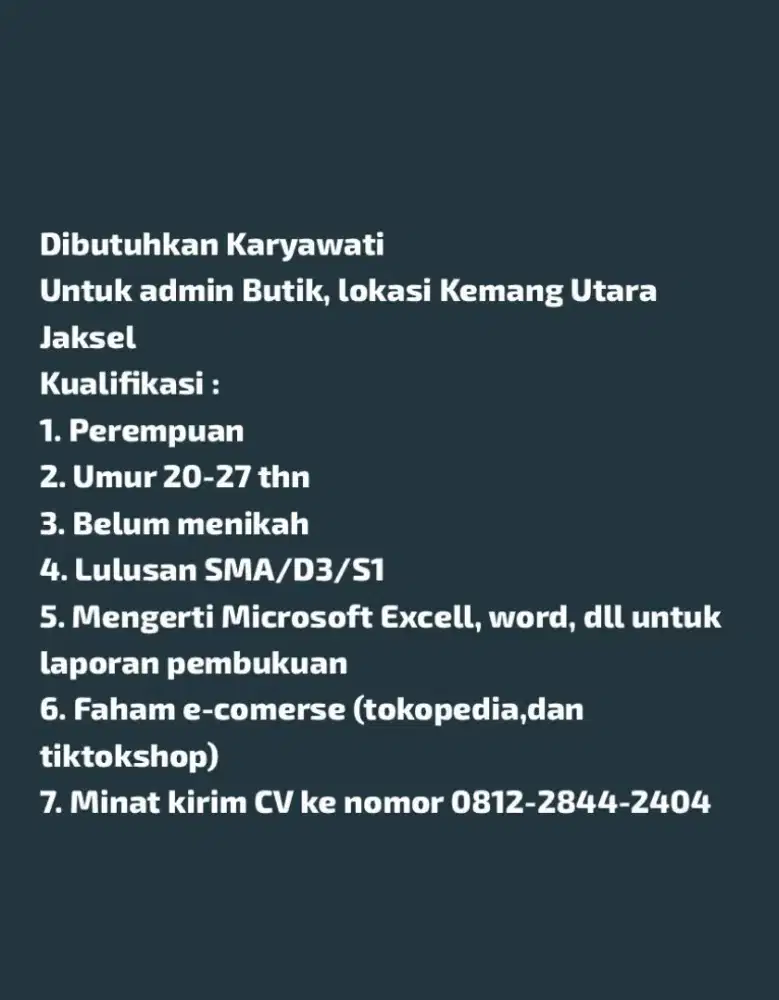 Lowongan Admin Butik