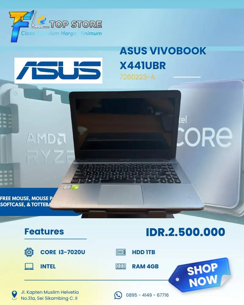 ASUS VIVOBOOK X441UBR INTEL CORE I3-7020U HDD 1TB/4GB