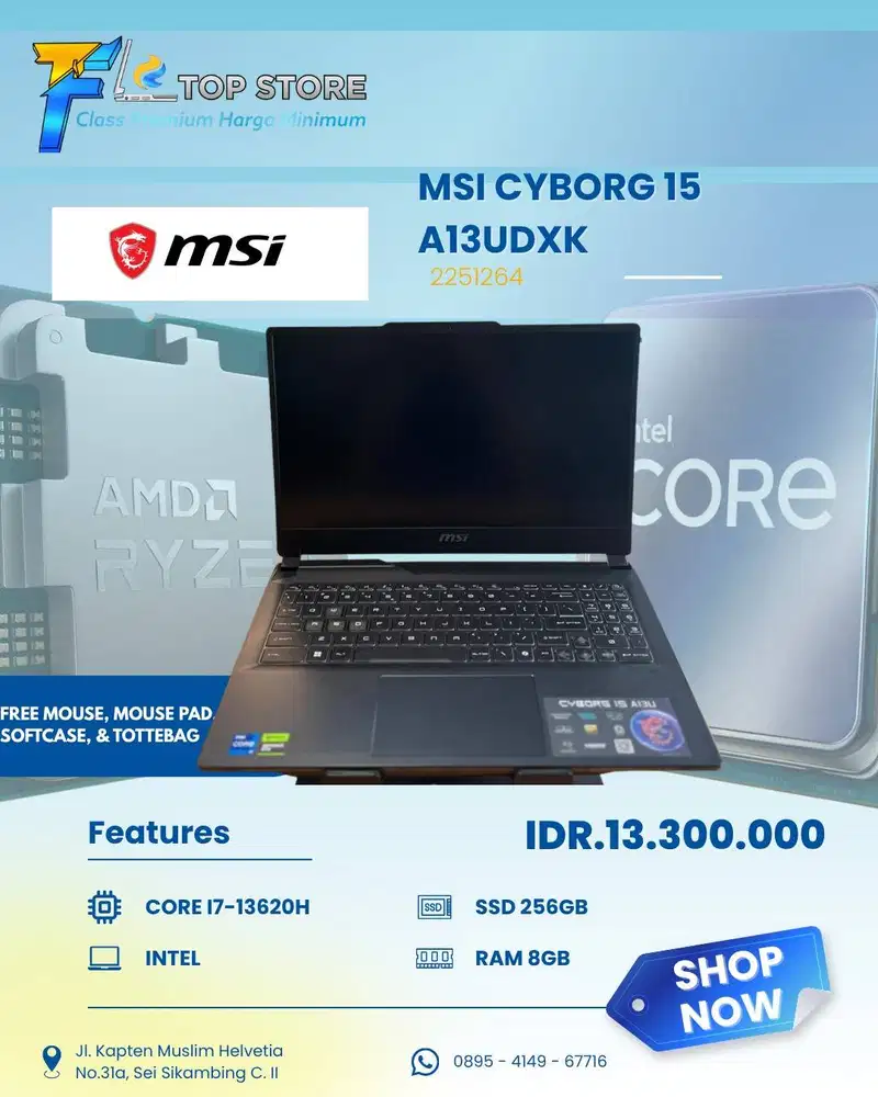 MSI CYBORG 15 A13UDXX INTEL CORE I7-13620H SSD 256/8GB