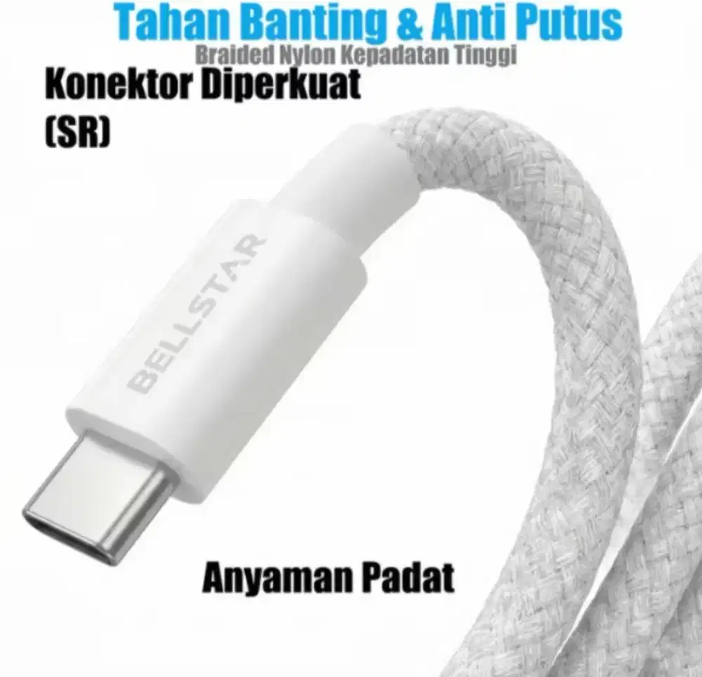Bellstar Kabel Data Type C To C universal FastCharging warna Putih New