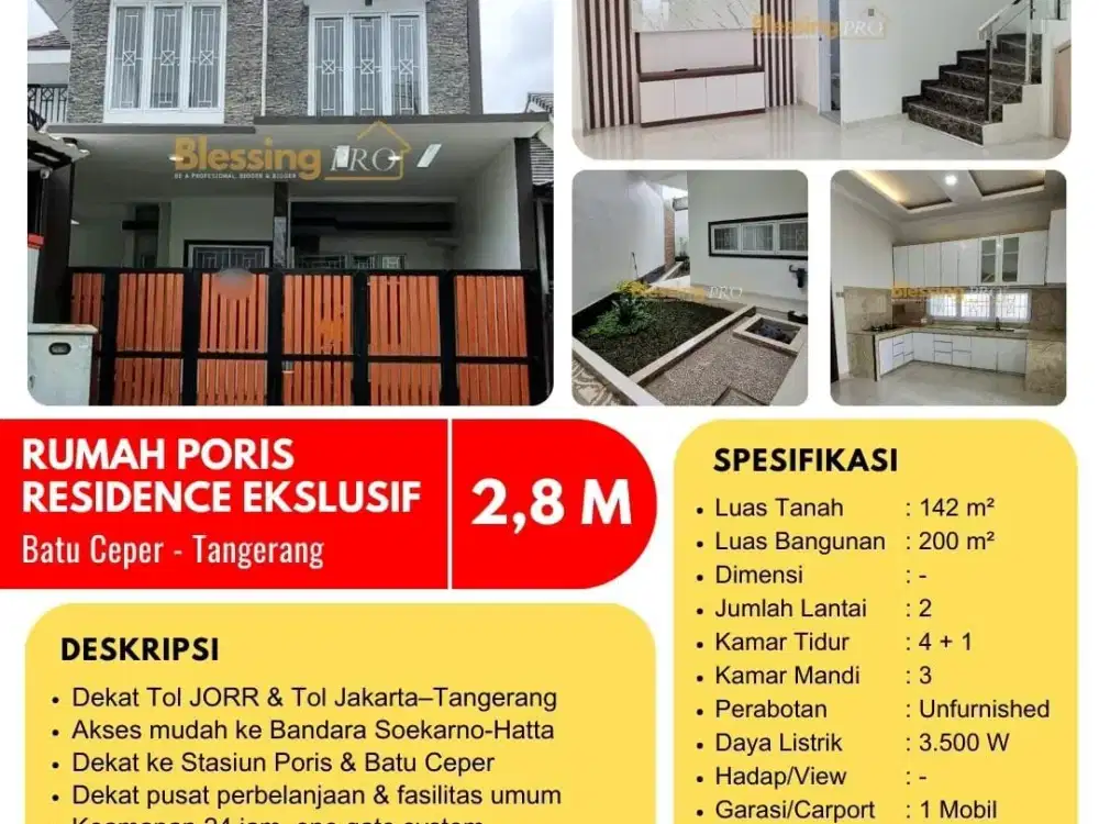 DIJUAL ! Rumah 2 Lantai Modern di Poris Paradise Eksklusif – Siap Huni.