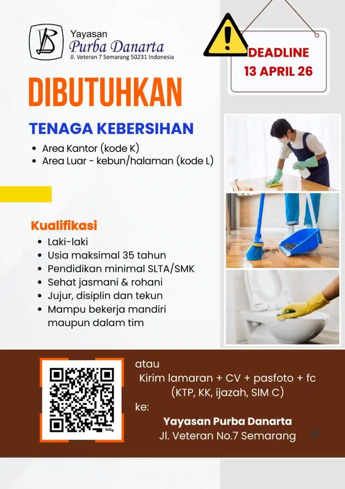 LOWONGAN TENAGA KEBERSIHAN DAN STAF LAPANGAN