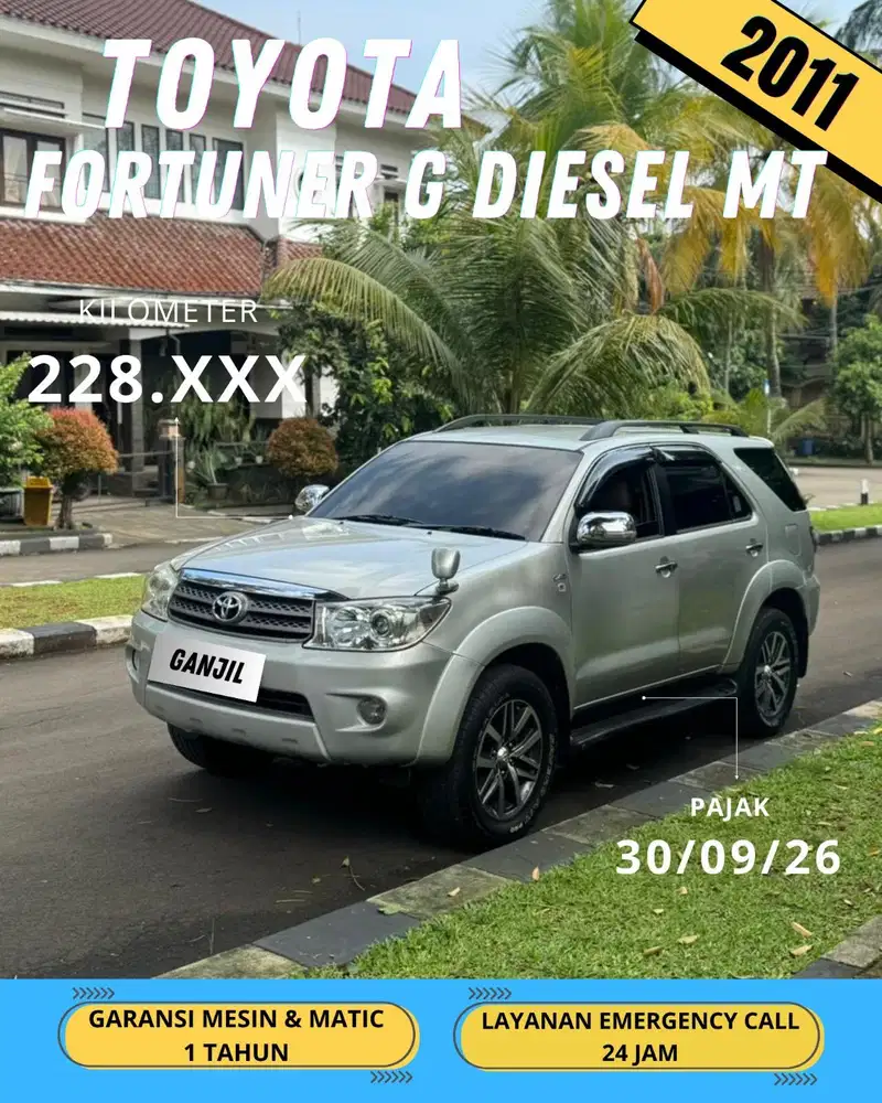 TOYOTA FORTUNER G 2.5 MT MANUAL 2011 GANJIL