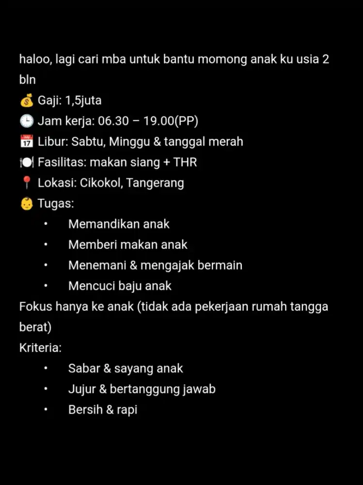 PENGASUH BAYI PEREMPUAN