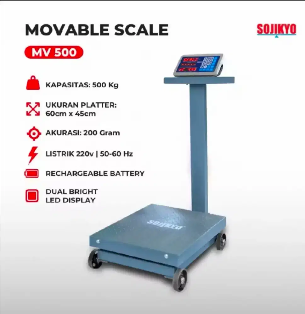 TIMBANGAN DIGITAL 500 kg Bergaransi, Ada Roda Original Sojikyo