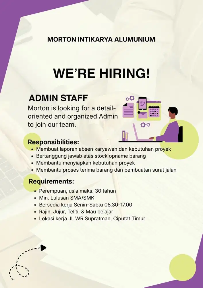 Lowongan Kerja , Admin Toko Alumunium