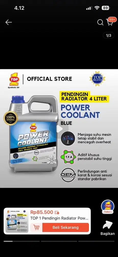 Coolant pendingin radiator Top 1 blue 4 liter