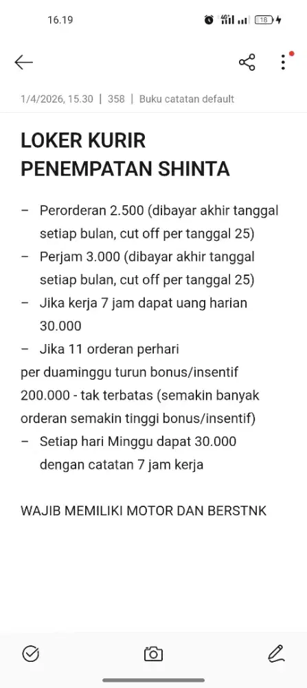 Lowongan kerja kurir motor