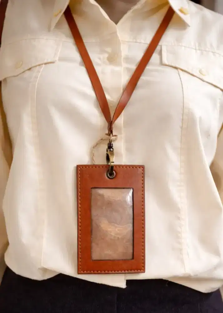 ID Card Lanyard Name Tag Kulit Sapi Asli