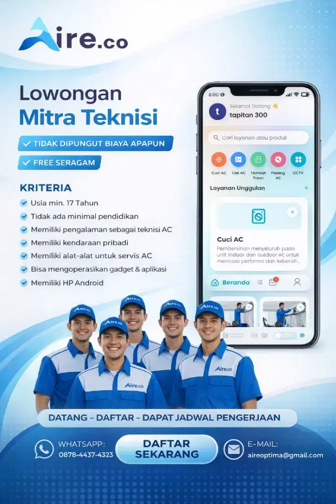 Dicari Teknisi AC – Banyak Order, Langsung Kerja!