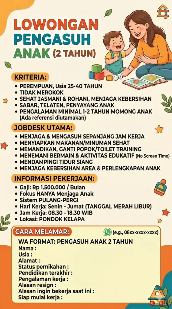 LOWONGAN JAGA ANAK 2 TAHUN PULANG PERGI DUREN SAWIT