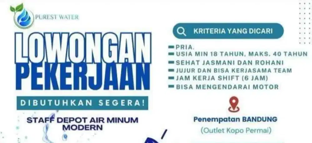 DICARI STAFF UNTUK DEPOT AIR MINUM