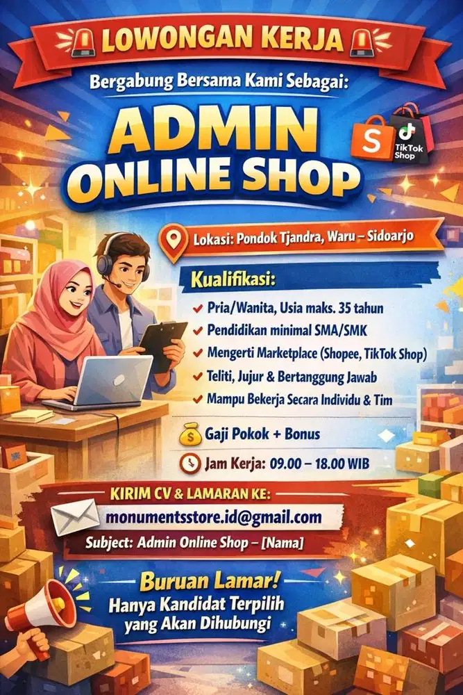 LOWONGAN KERJA ADMIN OLSHOP YANG SIAP KERJA