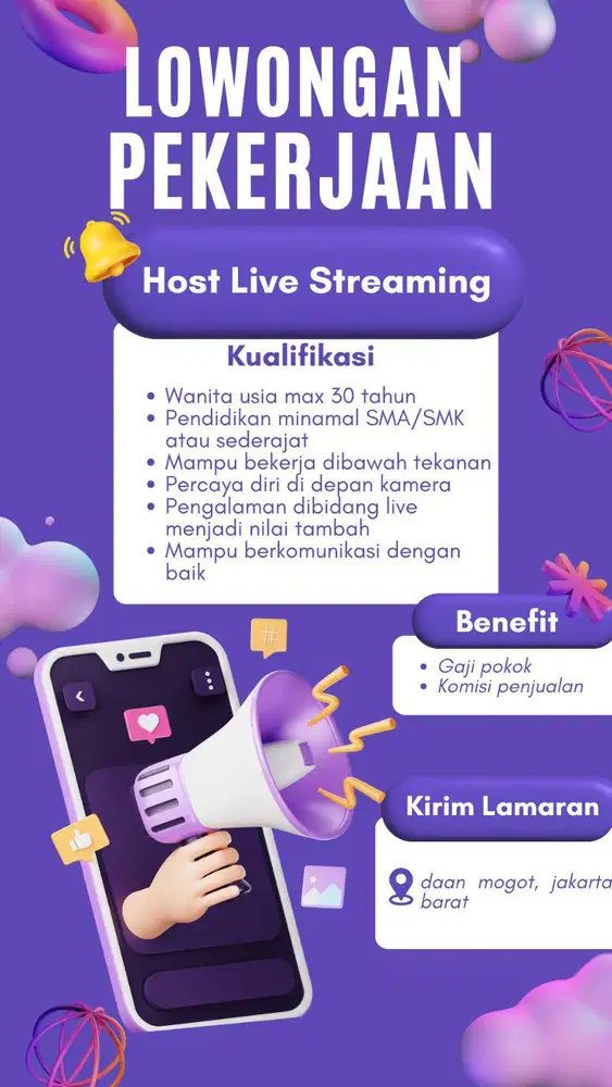 lowongan pekerjaan host live dan editor