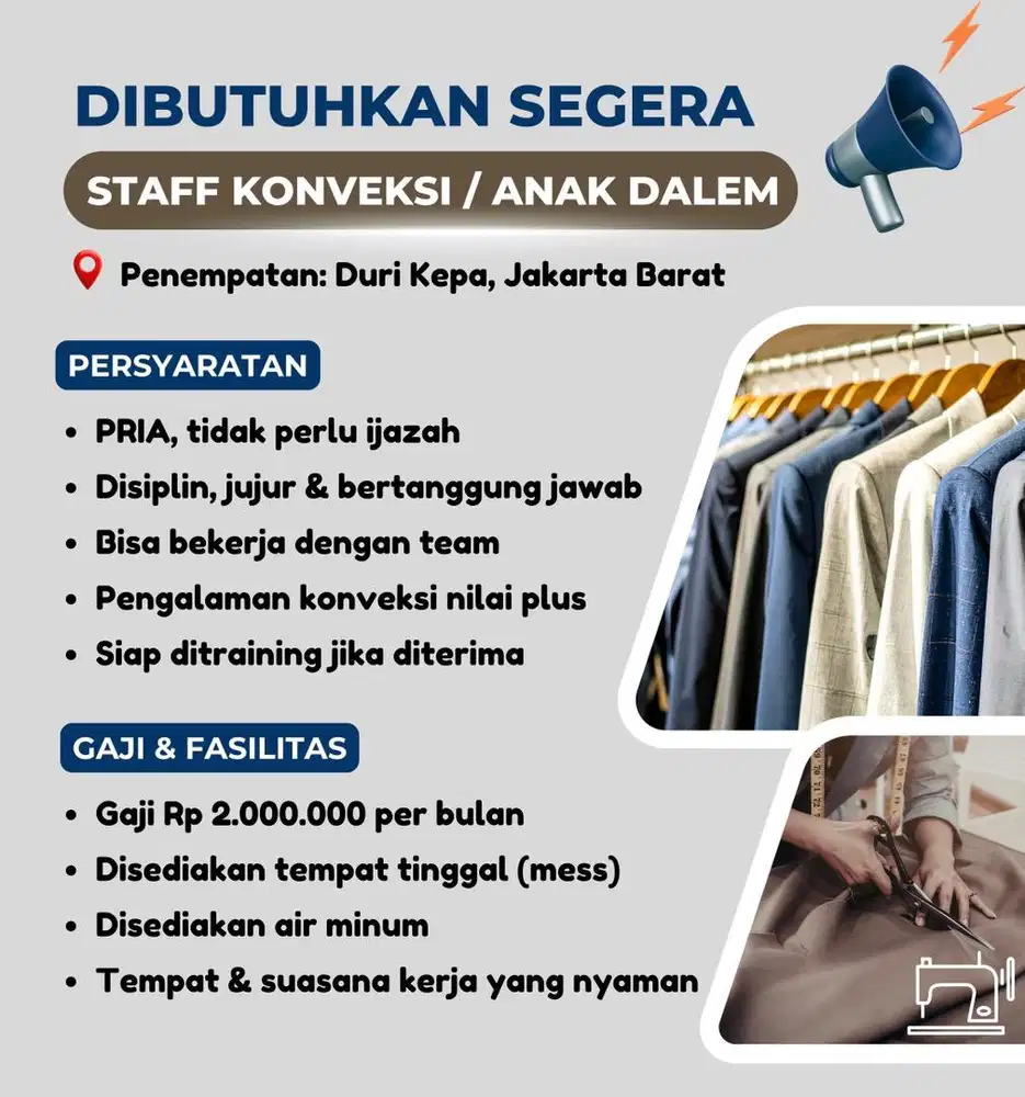 LOKER STAFF KONVEKSI / ANAK DALEM