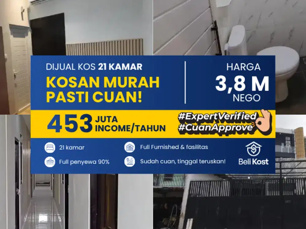 TURUN HARGA KOSAN 21 kamar eksklusif harga di bawah pasaran, pendapatan 453 jt/bulan