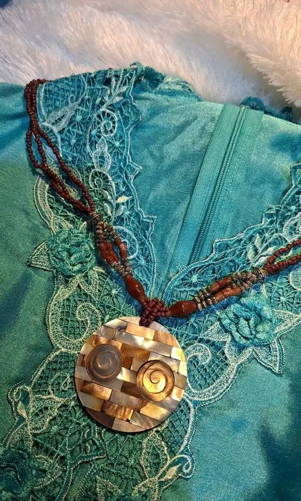 Vintage Mother of Pearrl Mosaic Necklace with Shiva Eye Accents