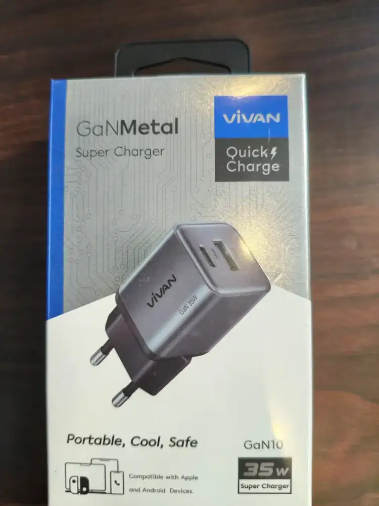 Vivan GaN10 Adapter Dual Port USB A+C PD QC 3.0 35W