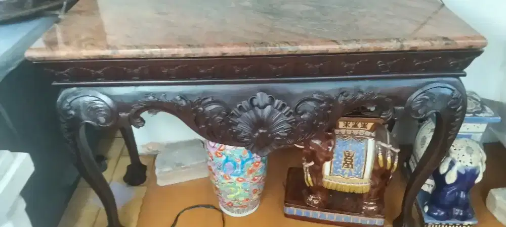 Meja consul marmer + cermin ukir model eropa