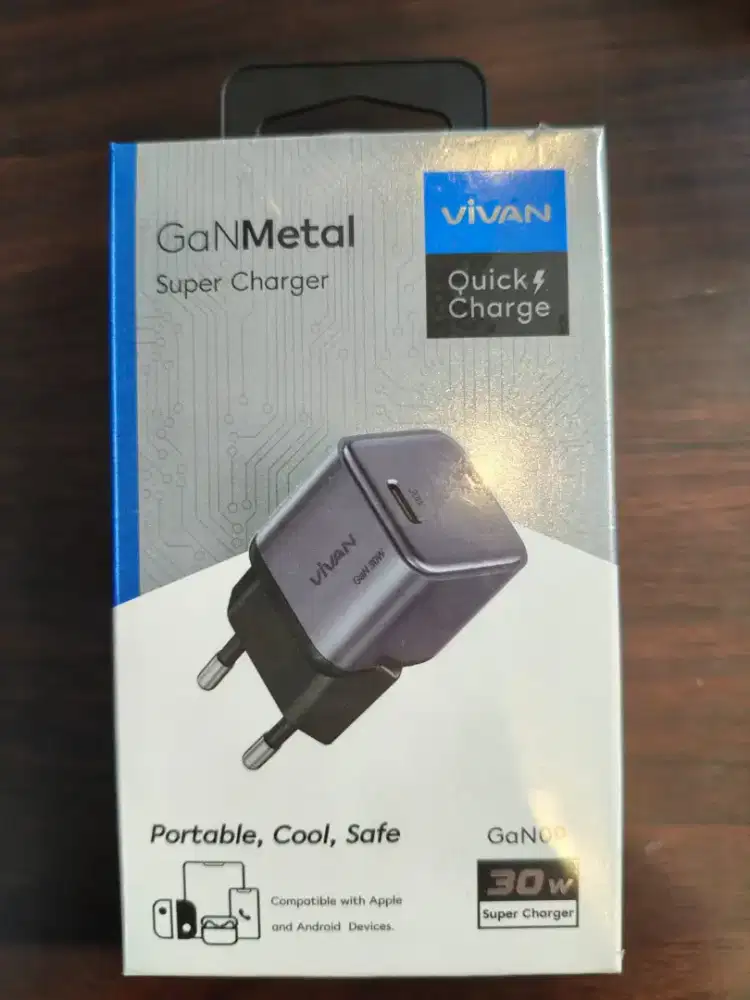 Vivan GaN09 Adapter Charger Port USB-C 30W GaNMetal PD+QC 3.0