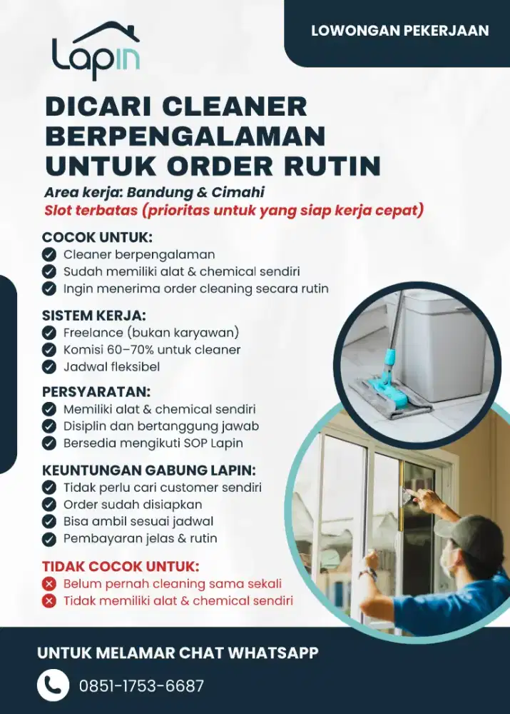 CLEANER BERPENGALAMAN - ORDER RUTIN