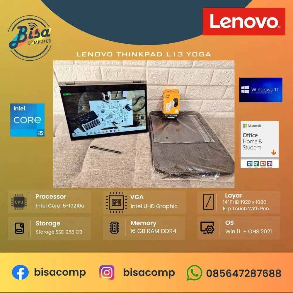 Lenovo Thinkpad L13 Yoga Core i5 10th Gen SSD 256gb Ram 16gb 13inchFHD