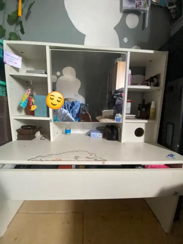 Meja Rias Simple + Cermin Tengah | Storage Banyak & Hemat Tempat