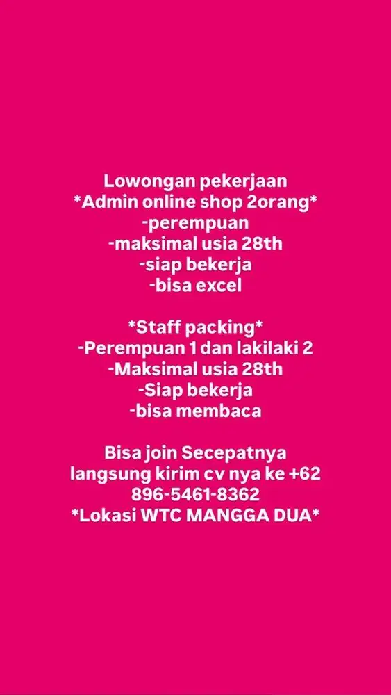 LOKER URGENT DAN YANG SERIUS KERJA