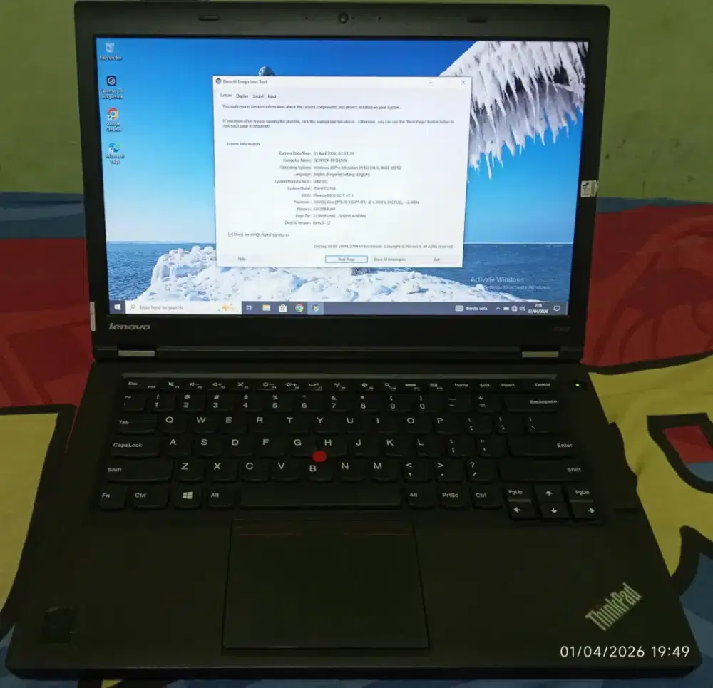 Laptop lenovo thinkpad T440p core i5 gen 4
