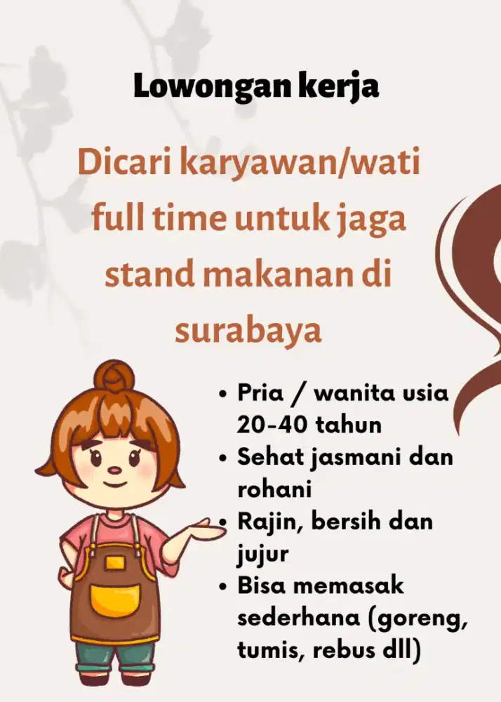Dicari penjaga kantin makanan
