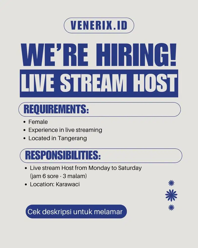 LOWONGAN KERJA HOST LIVE STREAMING