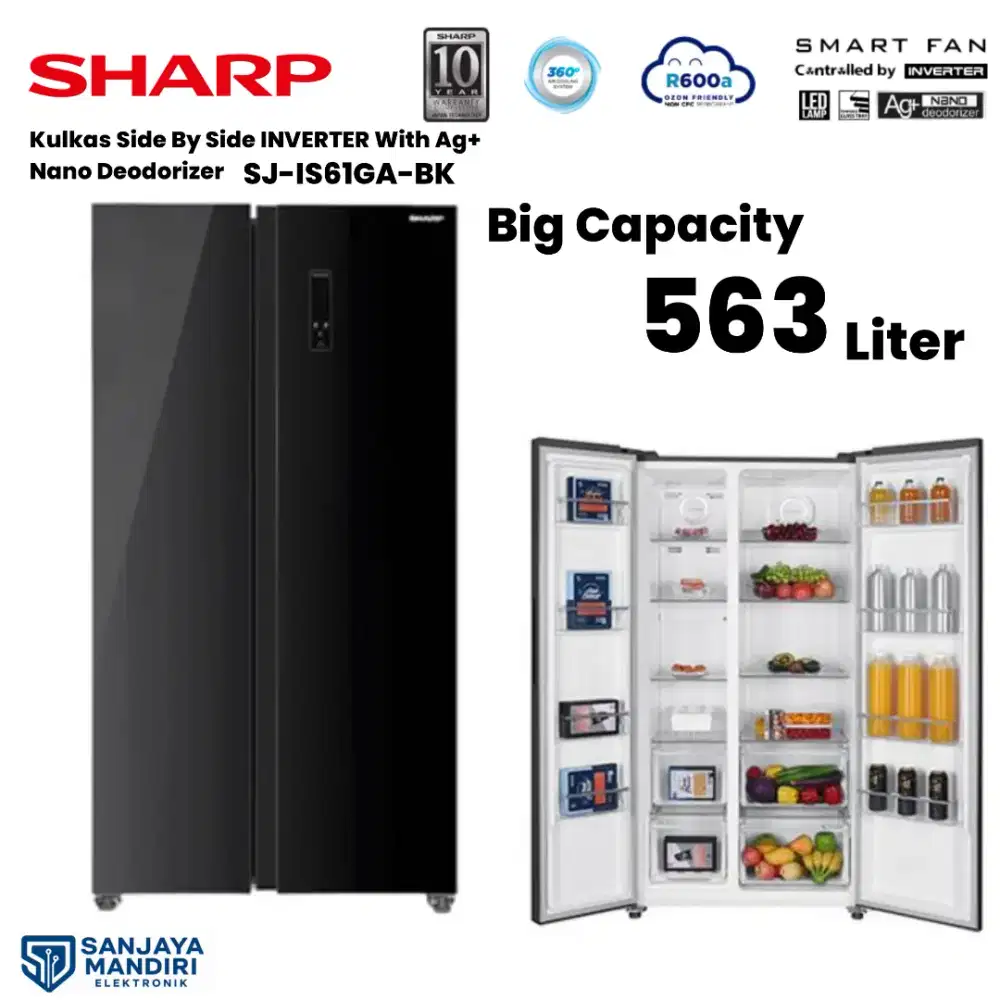 SHARP Kulkas Side By Side INVERTER 563 Liter With Ag+ NANO DEODORIZER