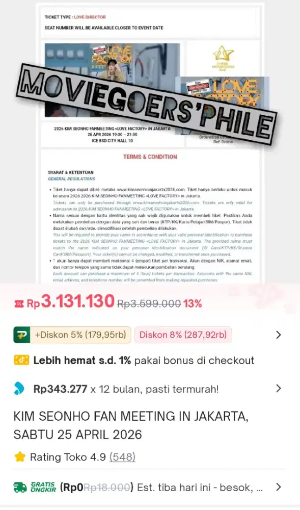 WTS 1 TIKET LOVE DIRECTOR KIM SEONHO FAN MEETING JAKARTA 25 APRIL 2026