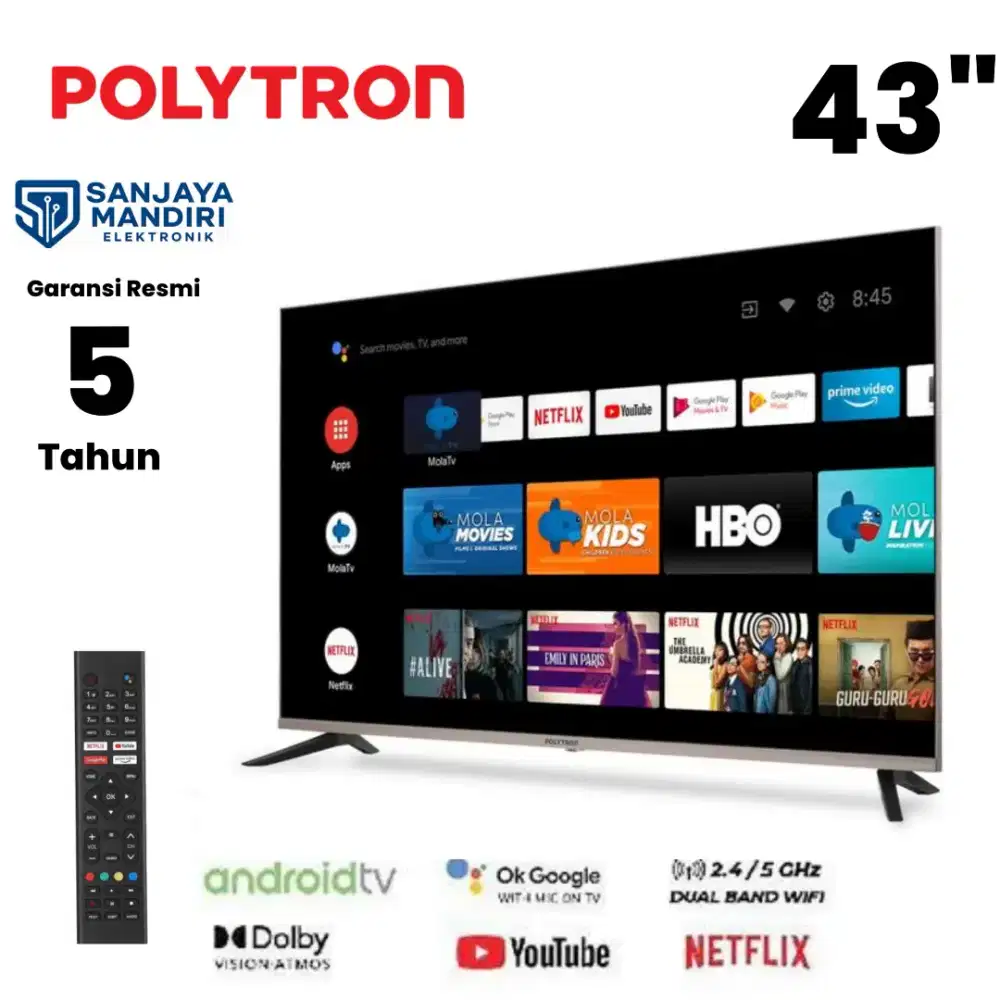POLYTRON 43 Inch Google Android TV 43RG5959 DolbyFHD DigitalTV MOLA TV