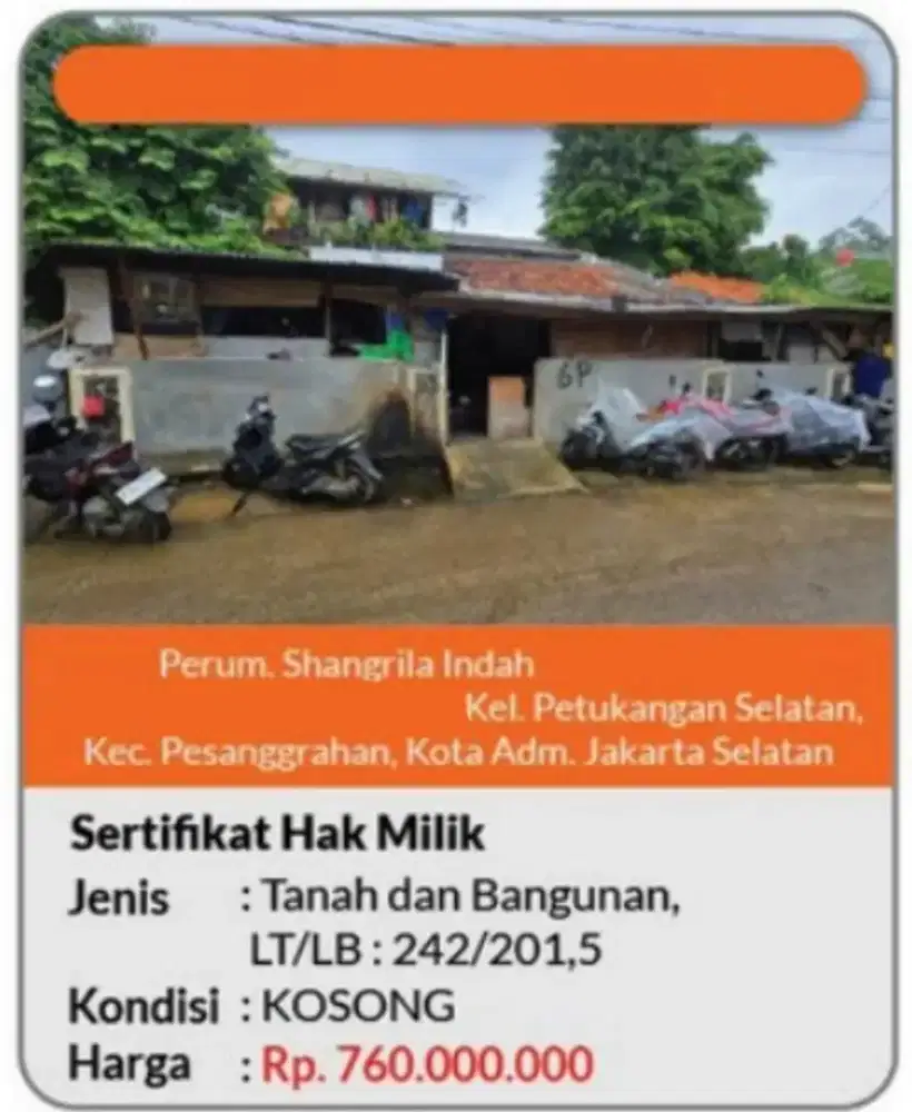 Dijual Rumah Tua Hitung Tanah Shangrila Indah Pesanggrahan