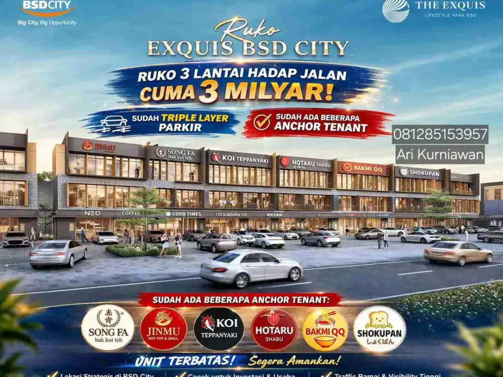 RUKO EXQUIS BSD CITY the last opportunity to buy!! 3,1M the best position blok!